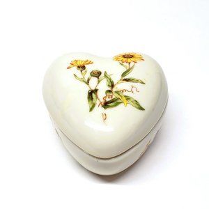 Takahashi Trinket Box San Francisco Porcelain Heart Daisy Yellow Flower Japan